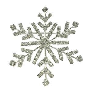 NWOT Christmas Holiday Brooch Festive Silvertone White Rhinestone Snowflake Pin